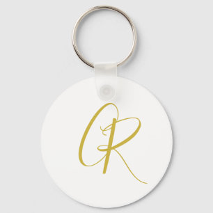 Calligraphy Gold Color Monogram Modern Minimalist  Key Ring