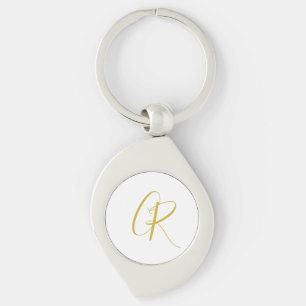Calligraphy Gold Color Monogram Modern Minimalist  Key Ring