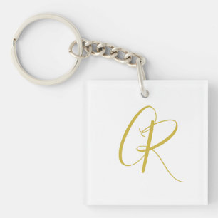 Calligraphy Gold Color Monogram Modern Minimalist  Key Ring