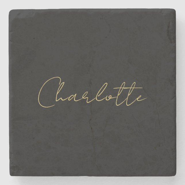 Calligraphy Gold Colour Black Custom Personal Edit Stone Coaster (Front)
