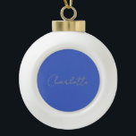 Calligraphy Gold Colour Deep Royal Custom Name Ceramic Ball Christmas Ornament<br><div class="desc">If you are looking for a simple,  legible and minimalist design,  this is for you.</div>