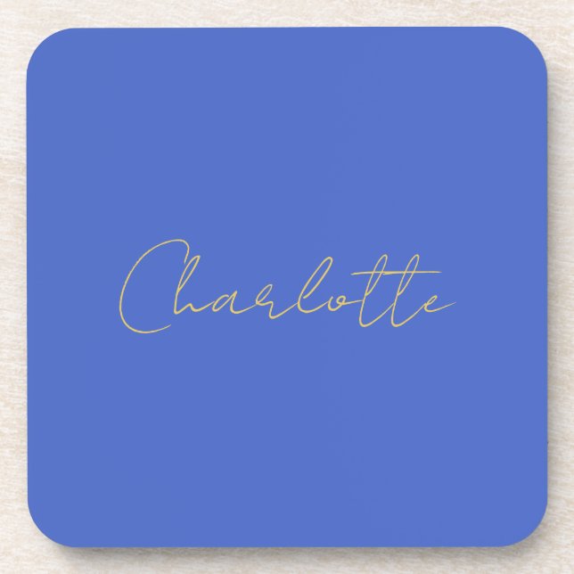 Calligraphy Gold Colour Deep Royal Custom Name Coaster (Front)