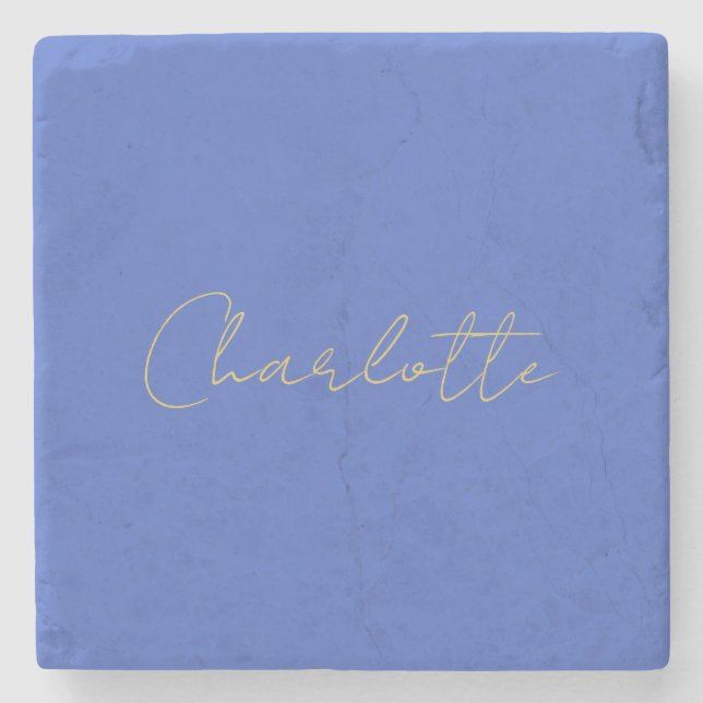 Calligraphy Gold Colour Deep Royal Custom Name Stone Coaster (Front)