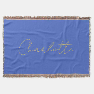 Calligraphy Gold Colour Deep Royal Custom Name Throw Blanket