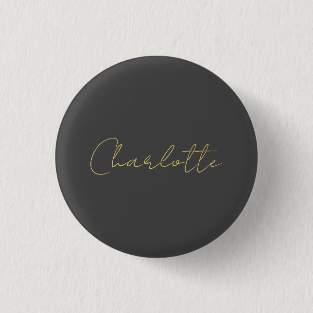 Calligraphy Gold Colour Grey Custom Personal Edit 3 Cm Round Badge (Front)