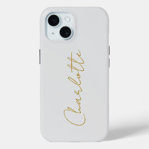 Calligraphy Gold Colour Grey Custom Personal Edit iPhone 15 Case