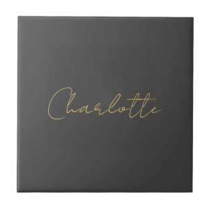 Calligraphy Gold Colour Grey Custom Personal Edit Ceramic Tile