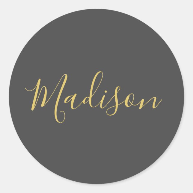 Calligraphy Gold Colour Grey Custom Personal Edit Classic Round Sticker (Front)