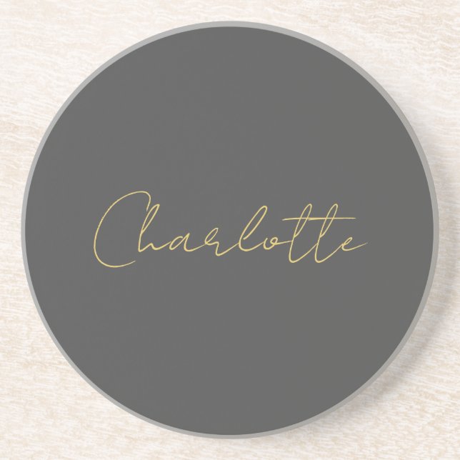 Calligraphy Gold Colour Grey Custom Personal Edit Coaster (Front)
