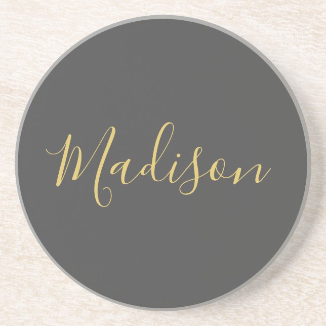 Calligraphy Gold Colour Grey Custom Personal Edit Coaster (Front)