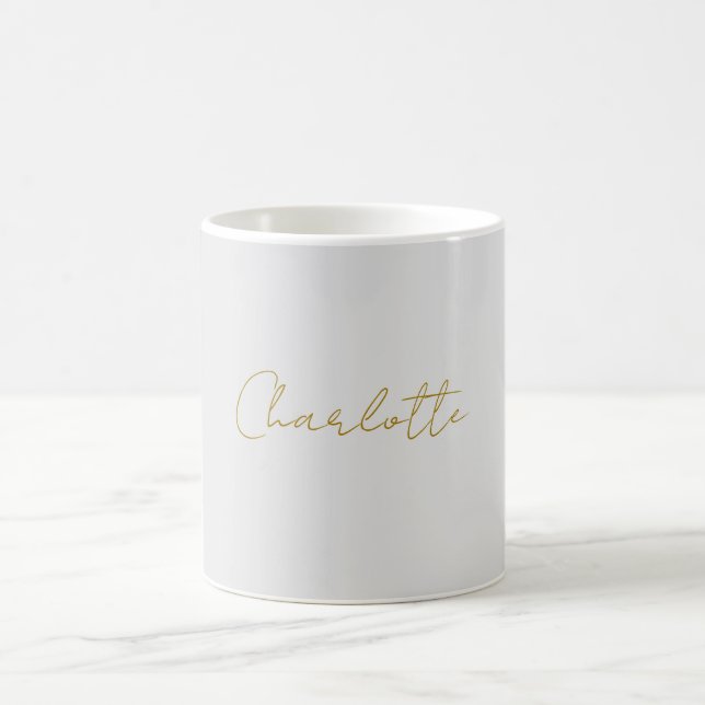 Calligraphy Gold Colour Grey Custom Personal Edit Coffee Mug (Center)