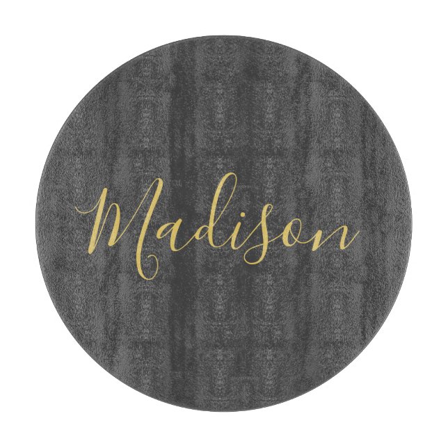Calligraphy Gold Colour Grey Custom Personal Edit Cutting Board (Front)