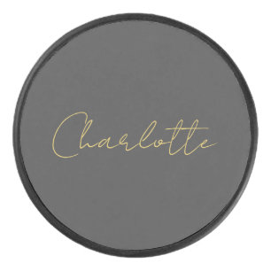 Calligraphy Gold Colour Grey Custom Personal Edit Hockey Puck