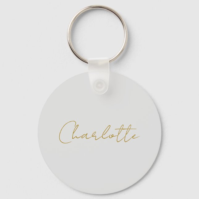 Calligraphy Gold Colour Grey Custom Personal Edit Key Ring (Front)