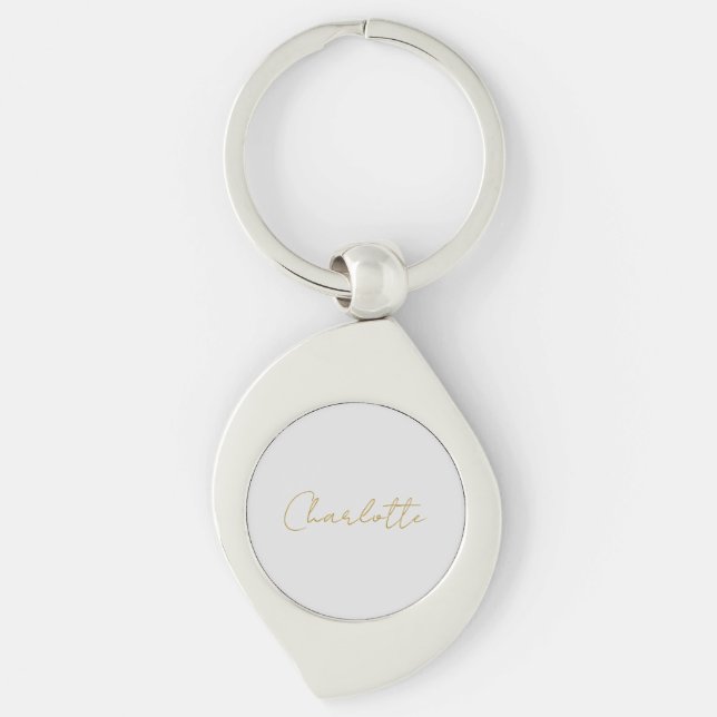Calligraphy Gold Colour Grey Custom Personal Edit Key Ring (Front)