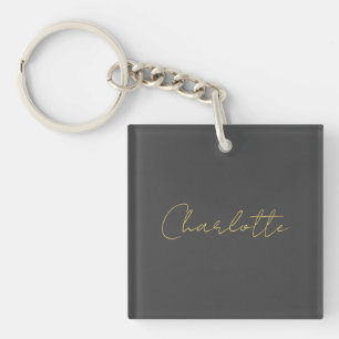 Calligraphy Gold Colour Grey Custom Personal Edit Key Ring