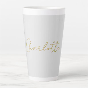Calligraphy Gold Colour Grey Custom Personal Edit Latte Mug