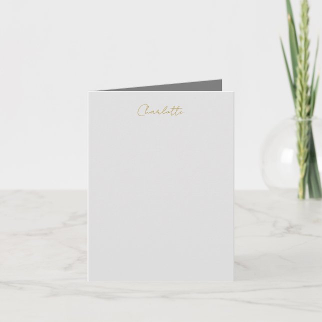 Calligraphy Gold Colour Grey Custom Personal Edit Note Card (Front)