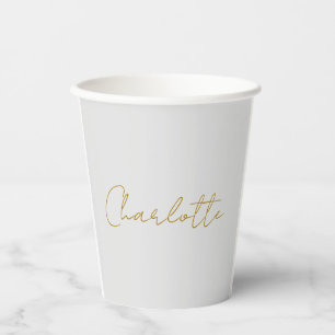 Calligraphy Gold Colour Grey Custom Personal Edit Paper Cups