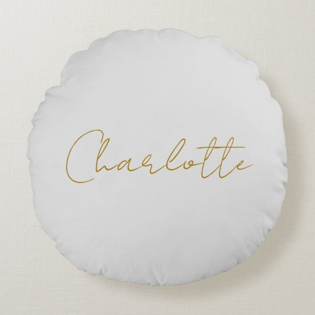 Calligraphy Gold Colour Grey Custom Personal Edit Round Cushion (Front)