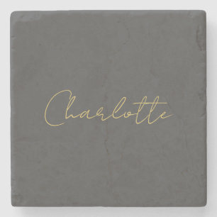Calligraphy Gold Colour Grey Custom Personal Edit Stone Coaster