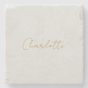 Calligraphy Gold Colour Grey Custom Personal Edit Stone Coaster