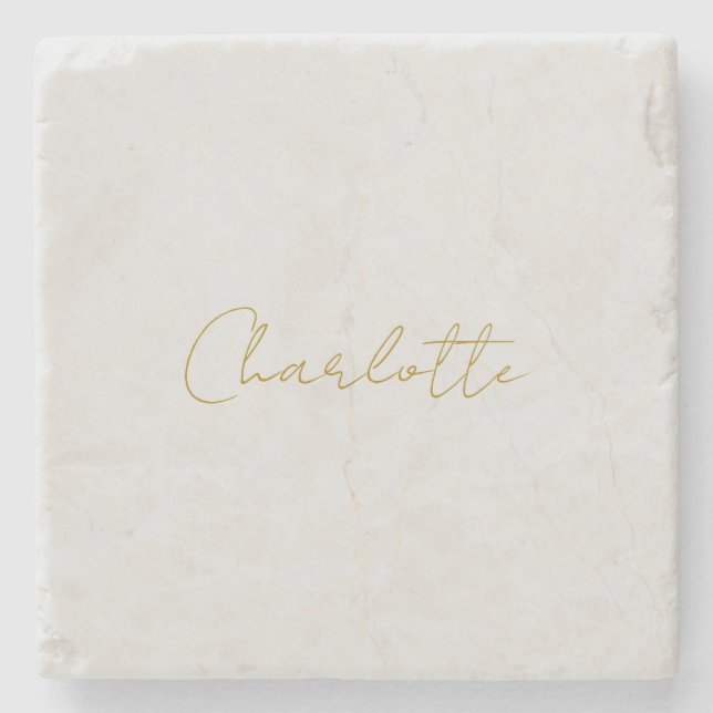 Calligraphy Gold Colour Grey Custom Personal Edit Stone Coaster (Front)
