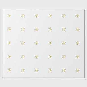 Calligraphy Gold Colour Monogram Modern Minimalist Wrapping Paper