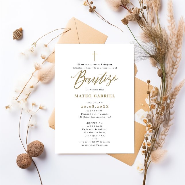 Calligraphy Gold Formal Invitacione De Bautizo Invitation (Creator Uploaded)