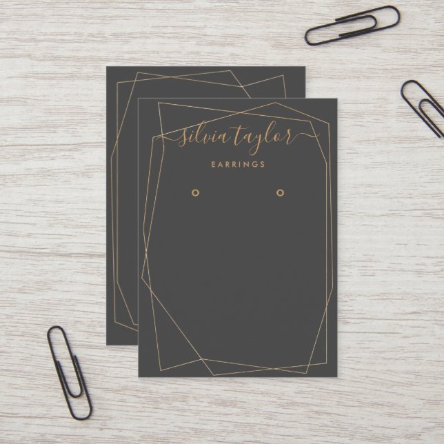 Calligraphy Gold Frame Earring display card (Front/Back In Situ)