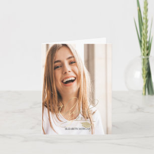 Calligraphy Gold Glitter Graduation Cap Photo Thank You Card