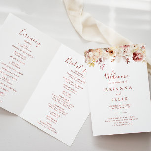 Calligraphy Graceful Floral Folded Wedding Program