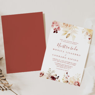 Calligraphy Graceful Floral Nuestra Boda Wedding Invitation