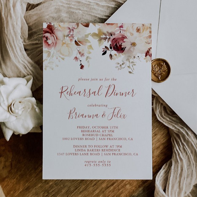 Calligraphy Graceful Floral Rehearsal Dinner Invitation (Creator Uploaded)