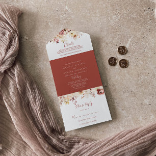 Calligraphy Graceful Floral Wedding     All In One Invitation