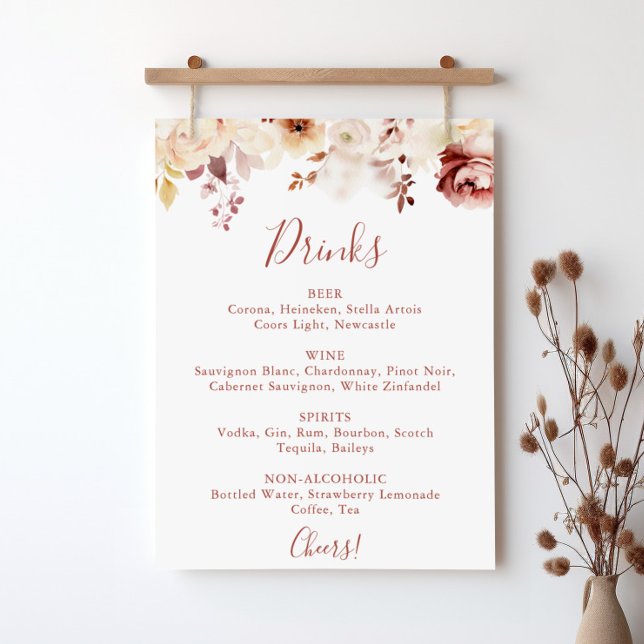 Calligraphy Graceful Floral Wedding Drinks Menu  Poster (Creator Uploaded)