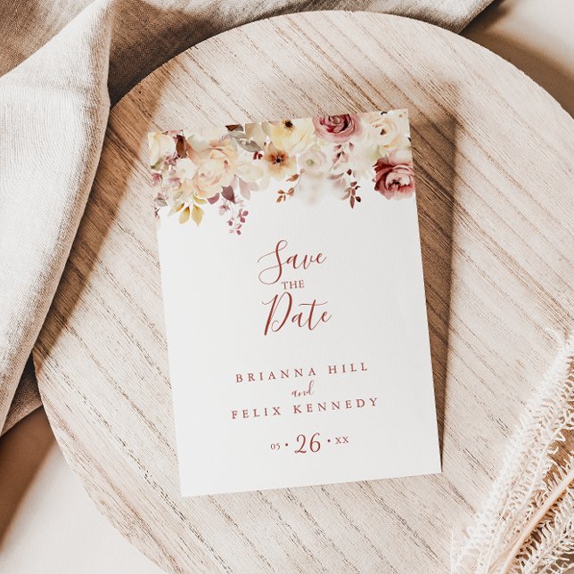 Calligraphy Graceful Floral Wedding Save the Date Postcard (Creator Uploaded)