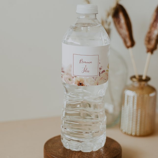 Calligraphy Graceful Floral Wedding  Water Bottle Label (Creator Uploaded)