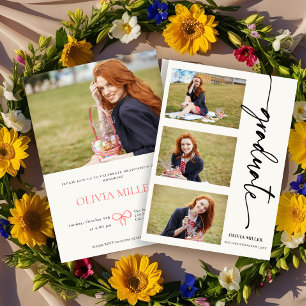 Calligraphy Graduation photo Collage Grad party Invitation