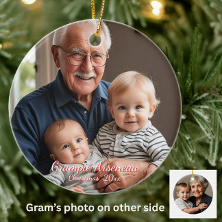Calligraphy Grandparents Photo White Personalise Ceramic Ornament