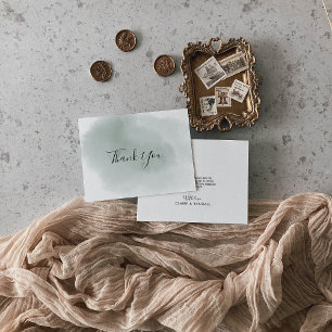 Calligraphy Green and White Wedding   Thank You Card