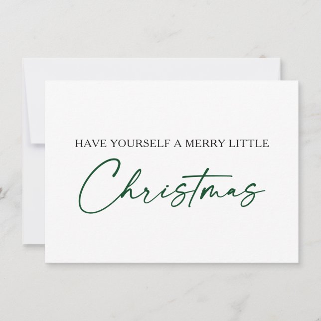 Calligraphy Green Ink Pen Minimalist Christmas Holiday Card (Front)