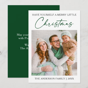 Calligraphy Green Ink Pen Minimalist Photo Holiday Card