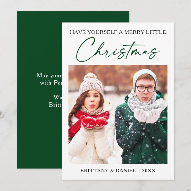 Calligraphy Green Ink Pen Minimalist Photo  Holiday Card (Front/Back)