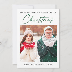 Calligraphy Green Ink Pen Minimalist Photo Holiday Card