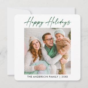 Calligraphy Green Ink Photo Minimalist Holiday Card