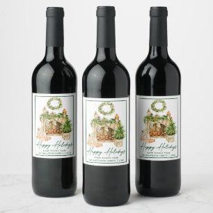 Calligraphy Green Ink Script Watercolor Holidays Wine Label