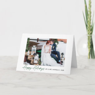 Calligraphy Green Ink Script Wedding Photo Fold Holiday Card