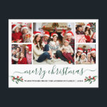 Calligraphy Green Merry Christmas Holly 5 Photo Postcard<br><div class="desc">Modern Calligraphy Script 5 Photo Family Photo Collage Merry Christmas Postcard includes Watercolor Christmas Holly Berries - Forest Green Script</div>