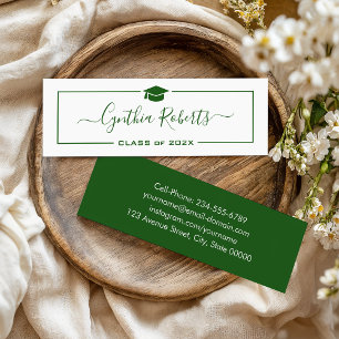 Calligraphy Green Script Graduate Graduation Mini Business Card